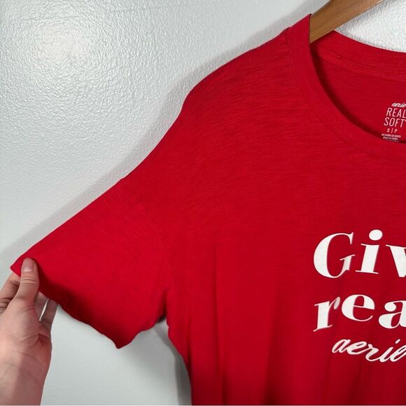 Aerie Real Soft Red Short Sleeve Oversized Give Real Tee Size Small Lightweight - Picture 3 of 14